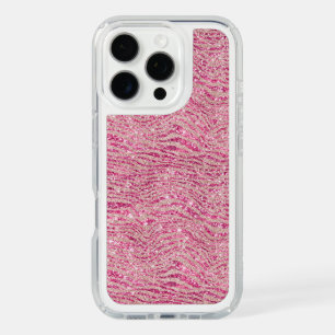Girly Pink and Blush Glitter Zebra iPhone 16 Pro Case
