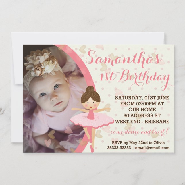 Girly Pink and Dreamy Ballerina Invitation (Front)