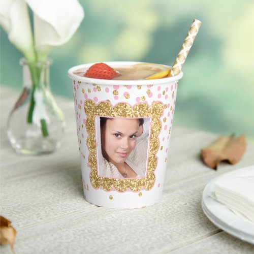 Girly Pink and Gold Custom Framed Photo Paper Cups