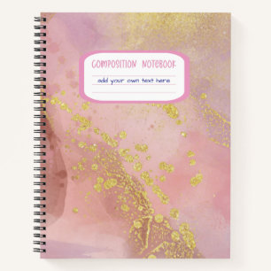 Girly Pink and Gold Glitter Ink Composition Notebook