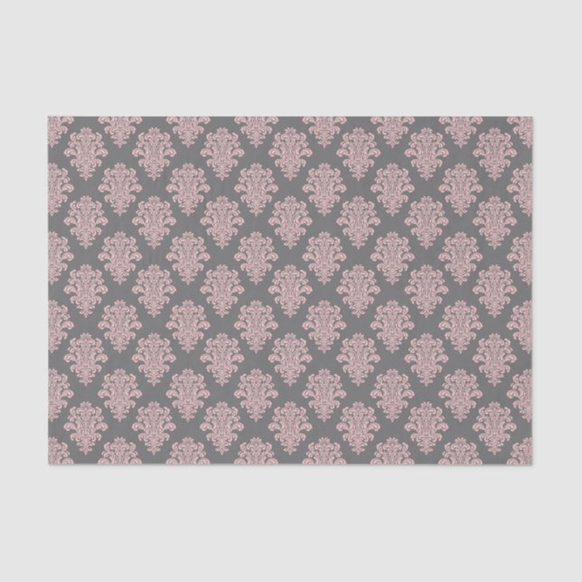 Girly Pink and Gray Damask Tissue Paper (Front)
