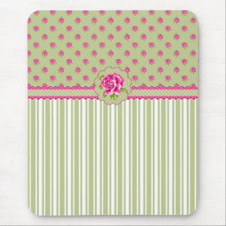 Girly Pink and Green Floral Mousepad