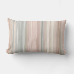 Girly Pink and Mint Modern Coastal Stripe Lumbar Pillow