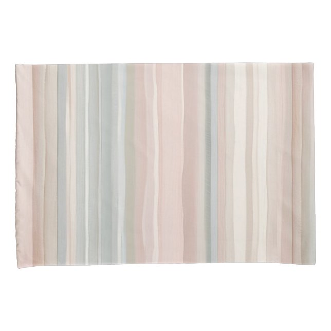 Girly Pink and Mint Modern Coastal Stripe Pillow Case (Front-Right)