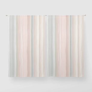 Girly Pink and Mint Modern Coastal Stripe Sheer Curtains