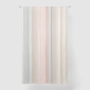 Girly Pink and Mint Modern Coastal Stripe Sheer Curtains