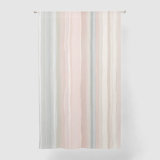Girly Pink and Mint Modern Coastal Stripe Sheer Curtains