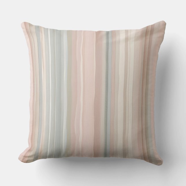 Girly Pink and Mint Modern Coastal Stripe Throw Pillow (Front)