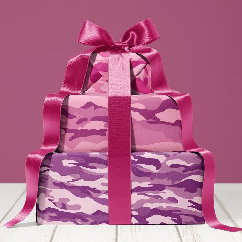 Girly Pink And Purple Camouflage Camo Pattern Wrapping Paper Sheets