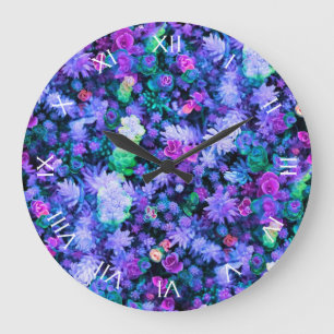Girly Pink and Purple Floral Succulents Large Clock