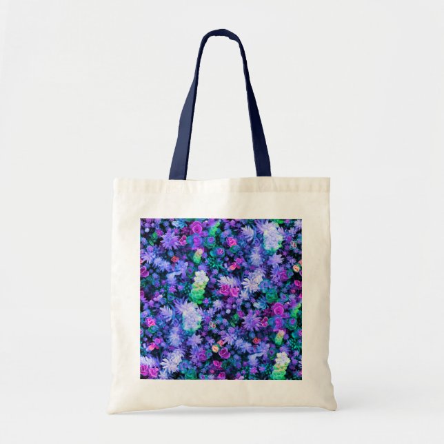 Girly Pink and Purple Floral Succulents Tote Bag (Front)