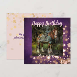 Girly Pink and Purple Glitter Horse Birthday Card