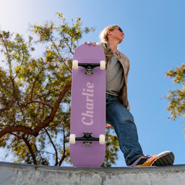 Girly pink and purple personalized name skateboard (Outdoor 1)