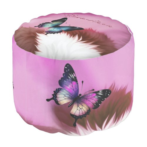 Girly pink and red watercolor faux fur look pouf
