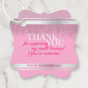 Girly Pink and Silver Glitter Packaging Thank You Favor Tags