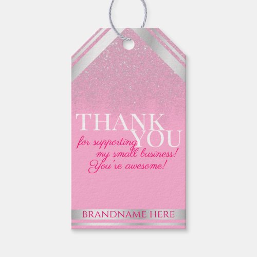 Girly Pink and Silver Glitter Packaging Thank You Gift Tags