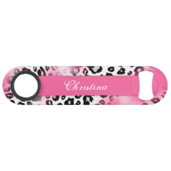 Girly Pink And Snow Leopard Mesh Monogram Bar Key by ChicPink at Zazzle