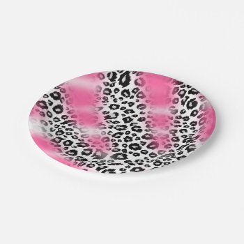 Girly Pink And Snow Leopard Mesh Paper Plates by ChicPink at Zazzle