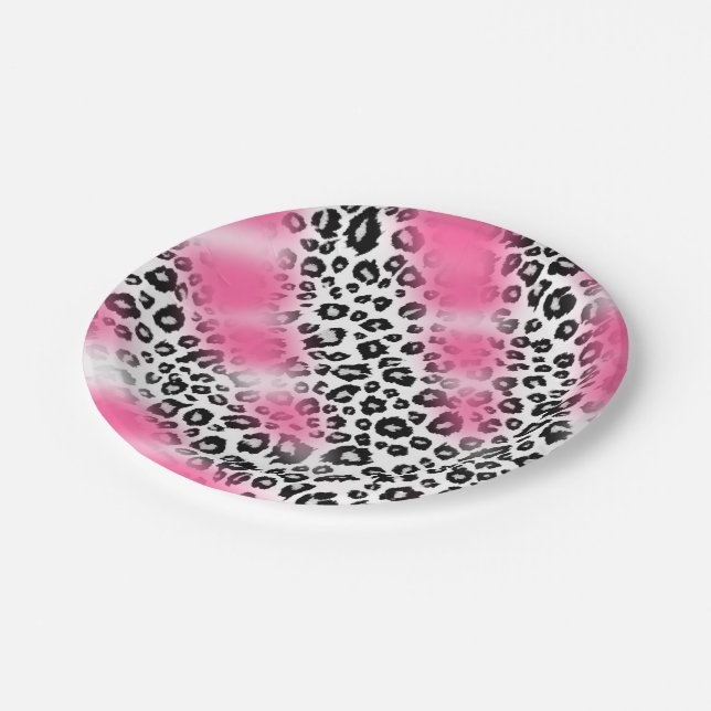 Girly Pink and Snow Leopard Mesh Paper Plates (Angled)