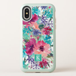 Girly Pink and Turquoise Watercolor Floral OtterBox Symmetry iPhone X Case