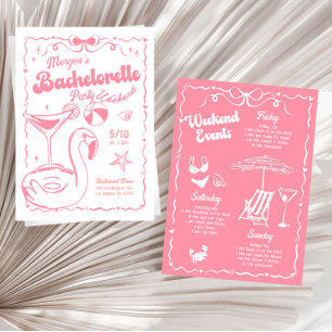 Girly Pink and White Bachelorette Weekend Party Invitation