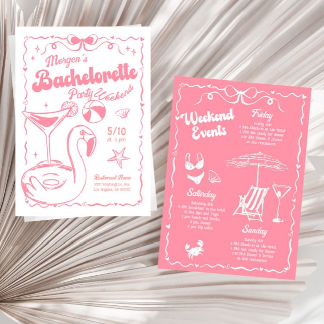 Girly Pink and White Bachelorette Weekend Party Invitation (Creator Uploaded)