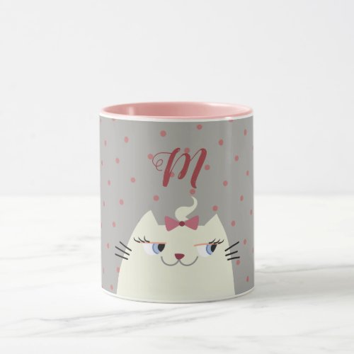 Girly Pink and White Cat Mug