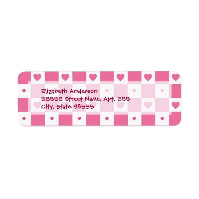 Girly Pink and White Checkerboard Hearts Label (Front)
