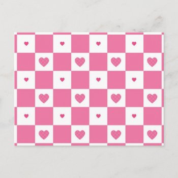Girly Pink And White Checkerboard Hearts Postcard by PhotographyTKDesigns at Zazzle