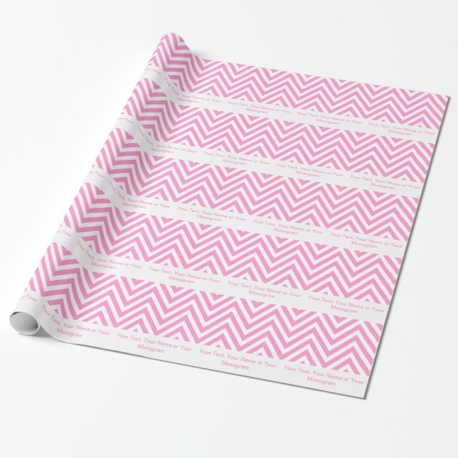 Girly Pink and White Chevron | Personalized Wrapping Paper (Unrolled)