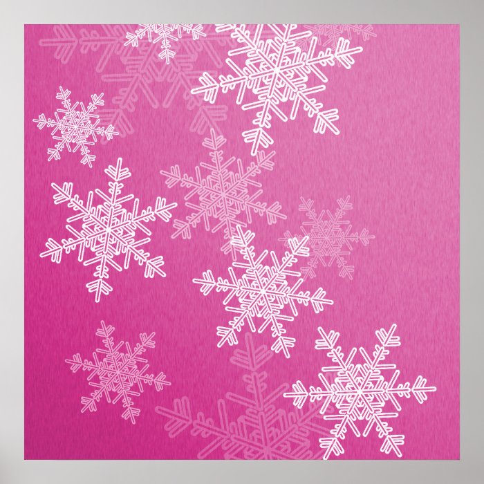 Girly pink and white Christmas snowflakes Posters