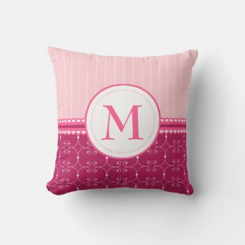Girly Pink And White Custom Monogram Pattern Throw Pillow by VintageDesignsShop at Zazzle
