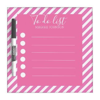 Girly Pink and White Diagonal Stripes To Do List  Dry Erase Board
