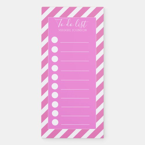 Girly Pink and White Diagonal Stripes To Do List Magnetic Notepad