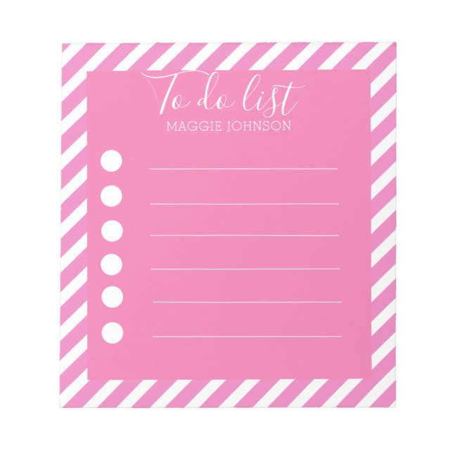 Girly Pink and White Diagonal Stripes To Do List Notepad (Front)