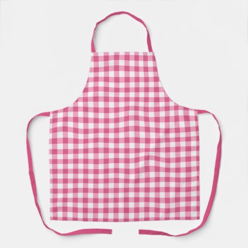 Girly Pink And White Gingham Check Pattern Apron