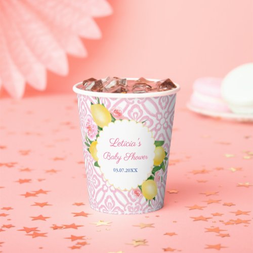 Girly Pink And White Lemons Baby Shower Party Paper Cups