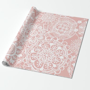 Girly Pink and White Mandala Pattern Wrapping Paper
