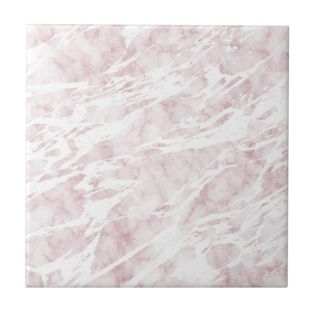 Girly Pink and White Modern Marble Ceramic Tile (Front)