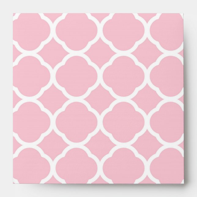 Girly Pink and White Quatrefoil Pattern Envelope (Front)
