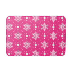Girly Pink and White Snowflakes Christmas Pattern Bath Mat