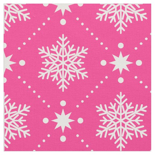 Girly Pink and White Snowflakes Christmas Pattern Fabric