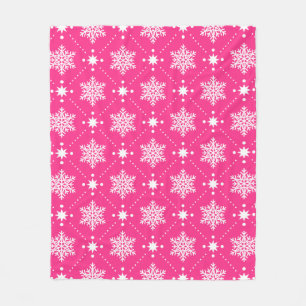 Girly Pink and White Snowflakes Christmas Pattern Fleece Blanket