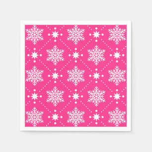 Girly Pink and White Snowflakes Christmas Pattern Paper Napkins