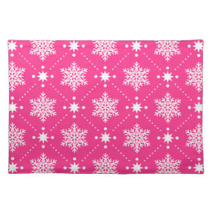 Girly Pink and White Snowflakes Christmas Pattern Placemat