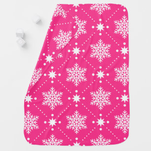 Girly Pink and White Snowflakes Christmas Pattern Swaddle Blanket