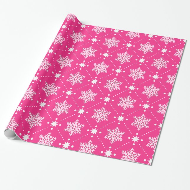 Girly Pink and white snowflakes christmas pattern Wrapping Paper (Unrolled)