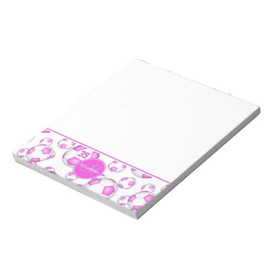 girly pink and white soccer balls personalized notepad
