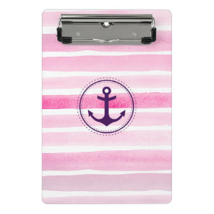 Girly Pink and White Watercolors With Anchor Mini Clipboard