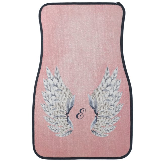 Girly Pink Angel Wings Monogrammed Car Floor Mat (Front)